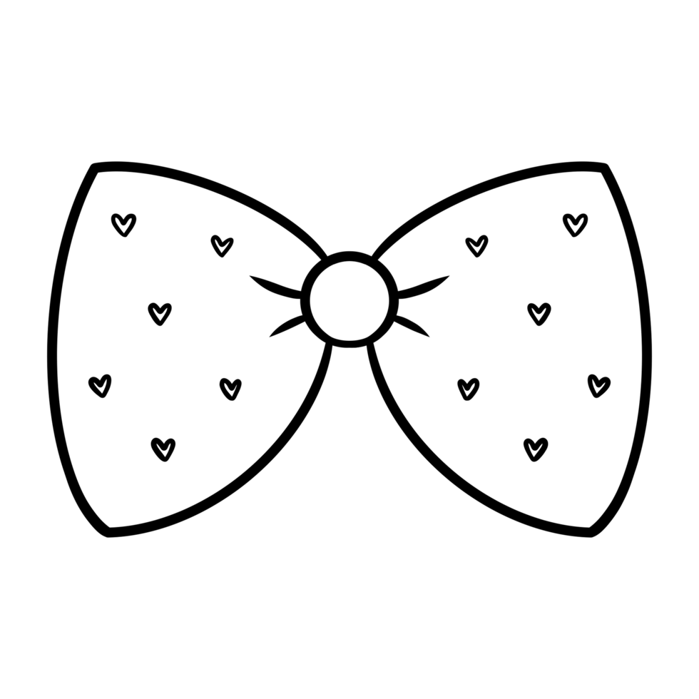 Transparent background outline image of a bow with no tail and a heart pattern inside. png