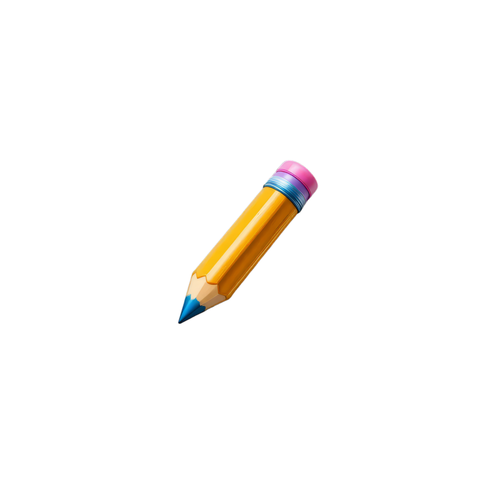 A Vibrant Yellow Pencil with a Blue Tip and Pink Eraser Ready to Create Masterpieces png