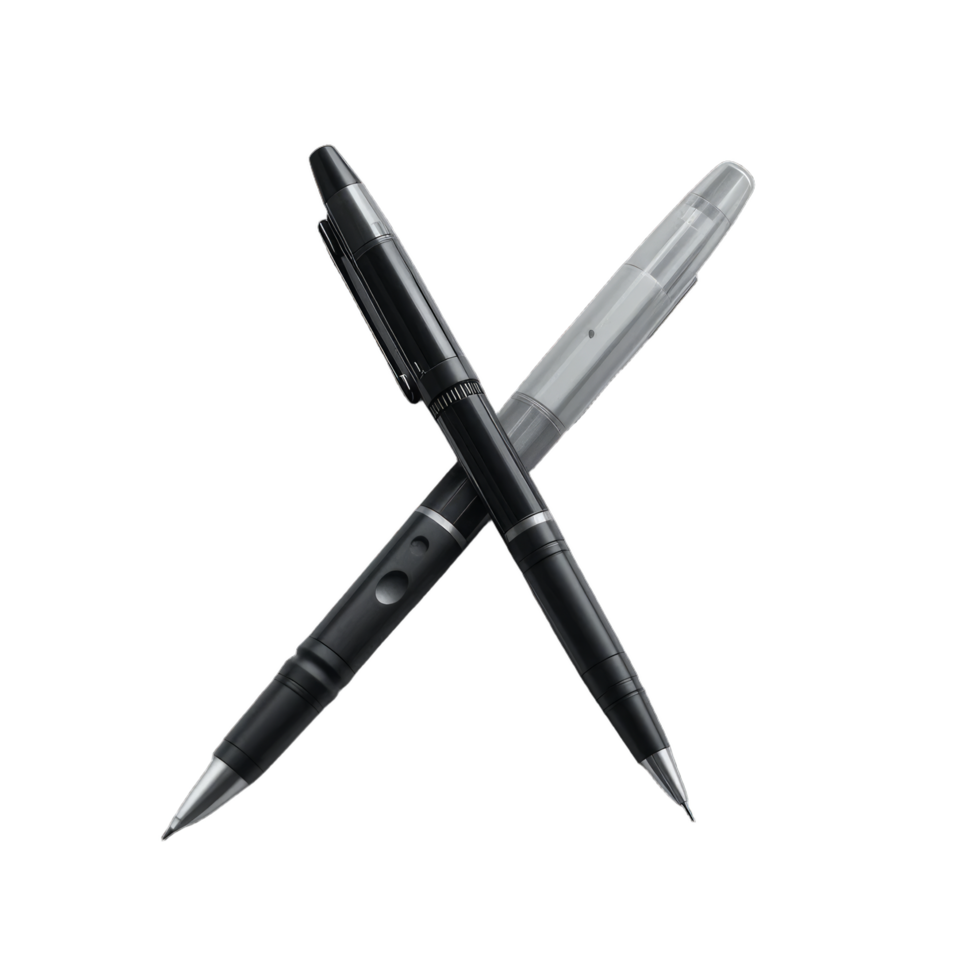 Elegant Black and Transparent Pens Crossed Stylishly, Office Supplies Photography png