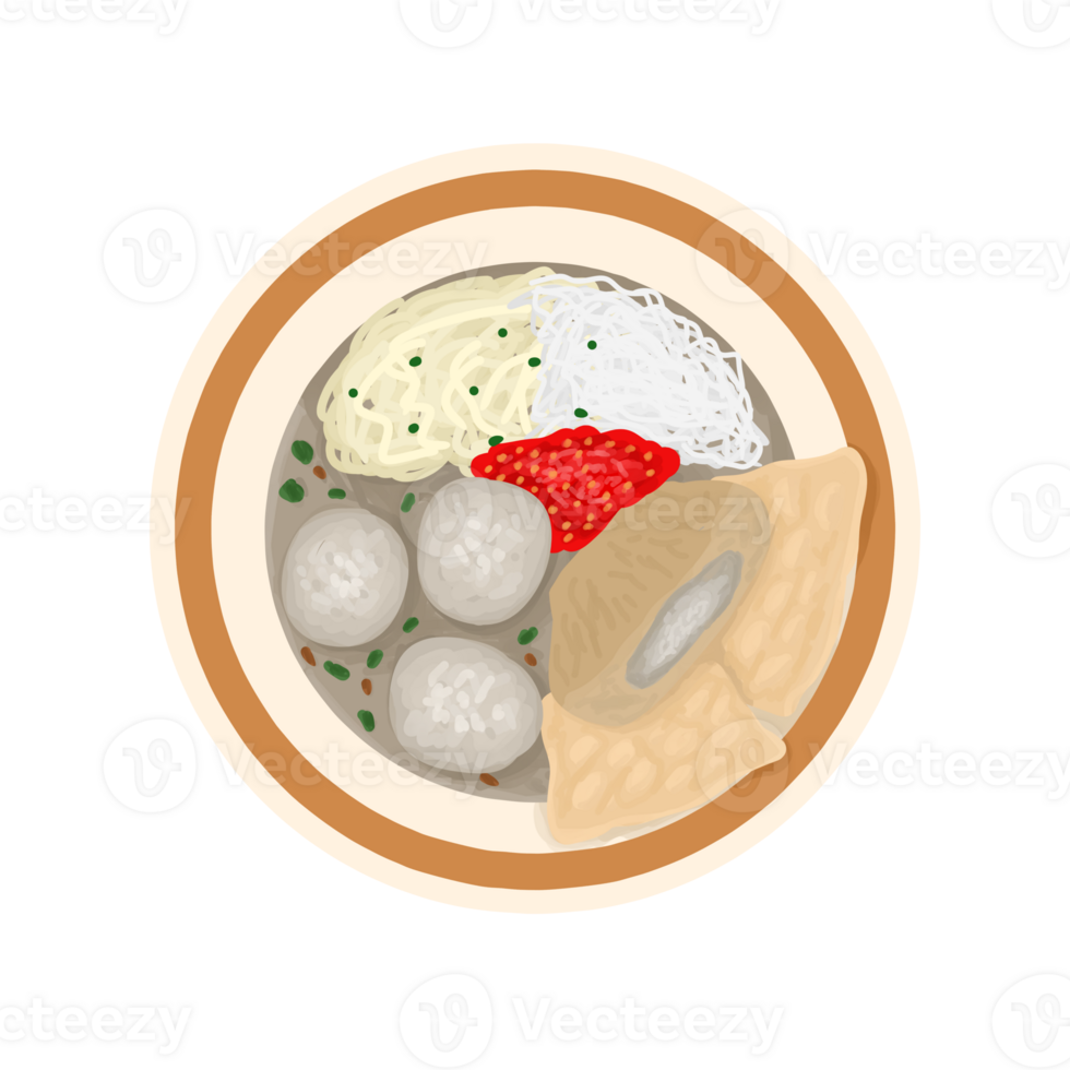 an illustration of a bowl of noodles with meat and vegetables png