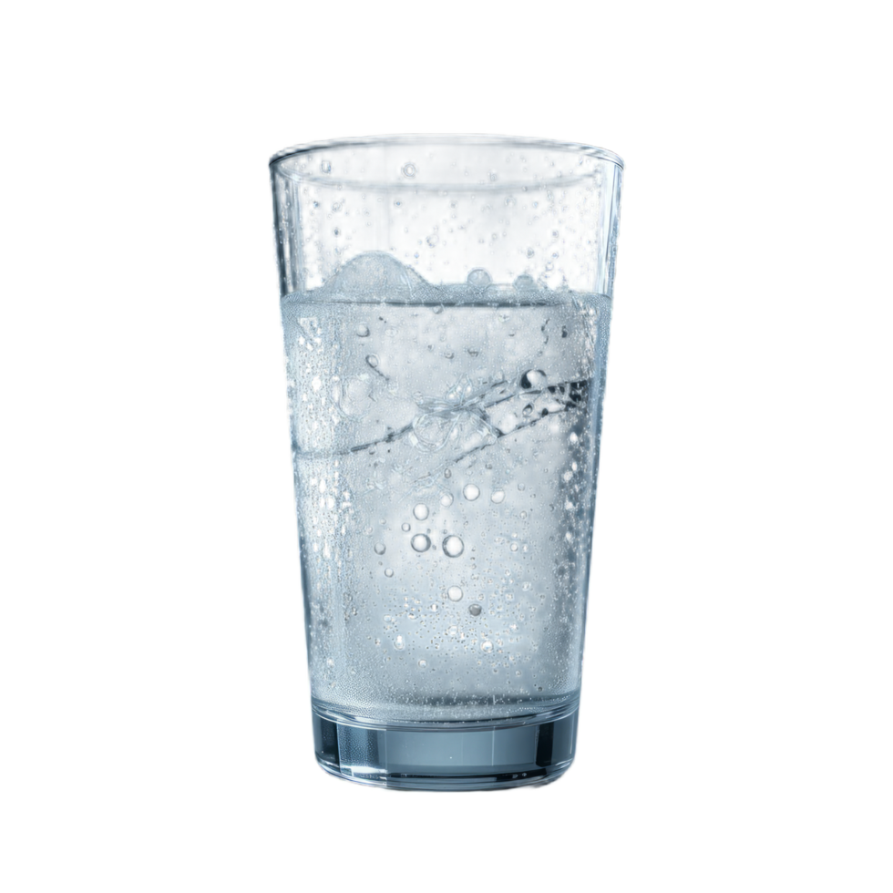 Refreshing Glass of Sparkling Water with Ice Cubes, A Close-Up Studio Shot of a Glass Filled with Icy, Bubbling Water png