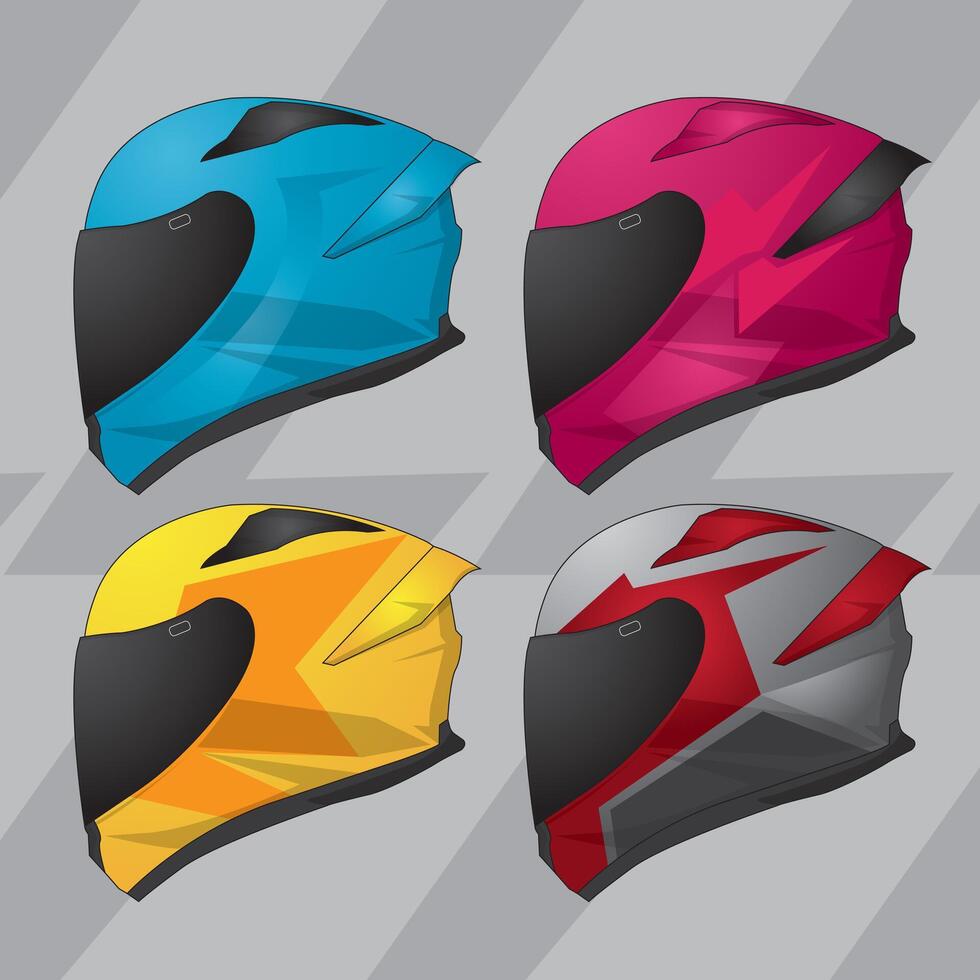 Four helmet design template with colorful color combination vector