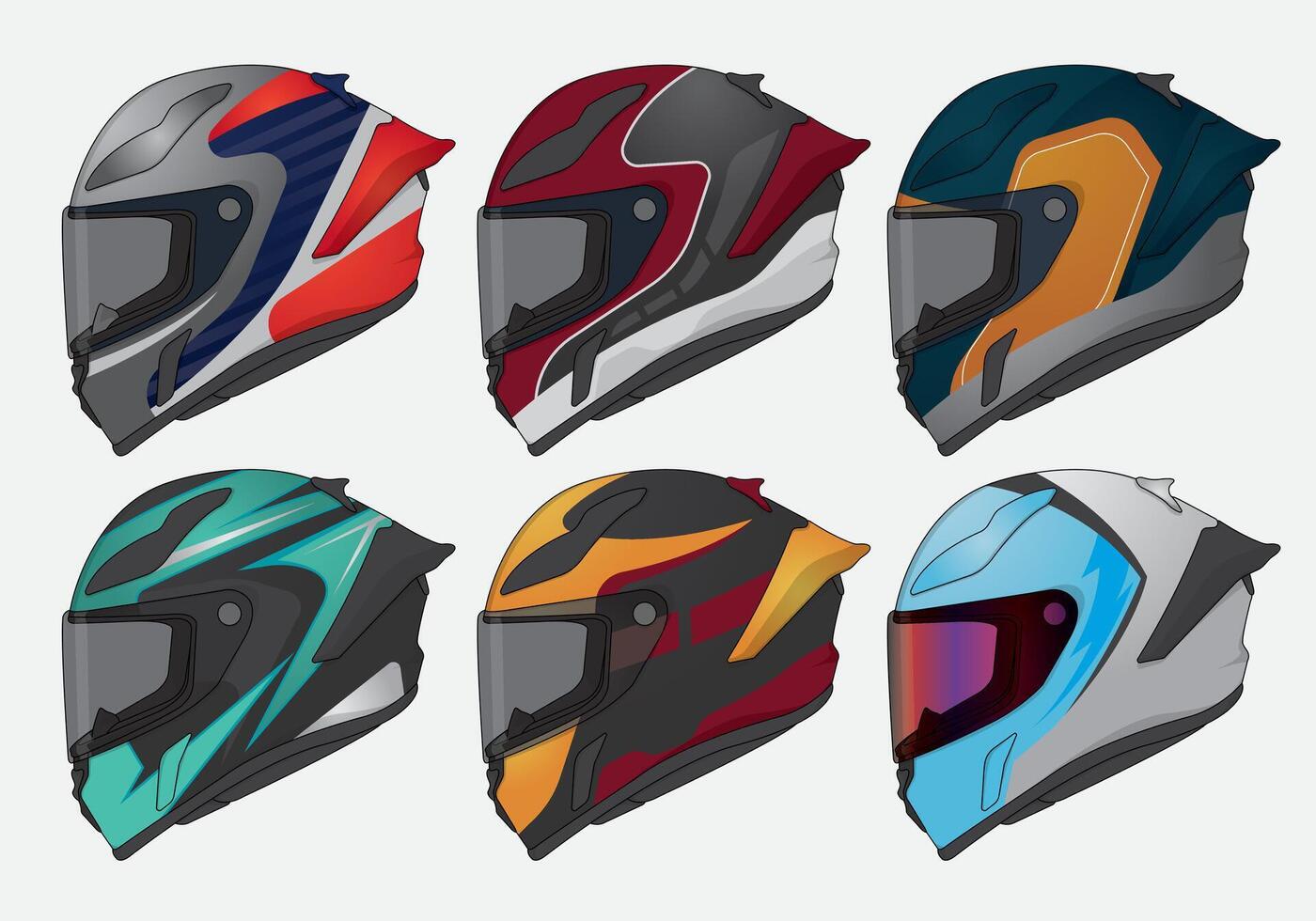 Six modern aero design helmet for motorsports racing vector