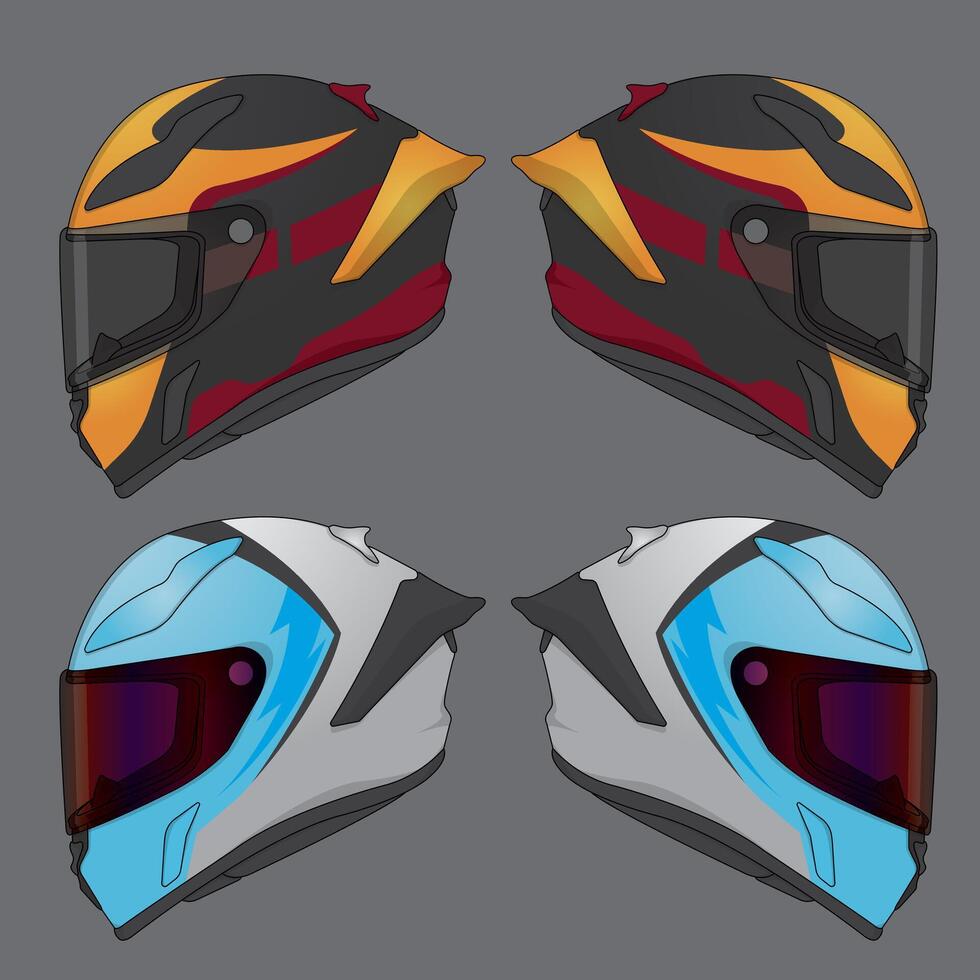 Helmet icons sideview angle flat design vector