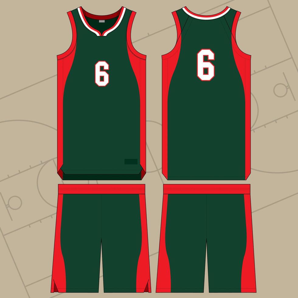 Red and Green Color Combination of Uniform Basketball Jersey vector