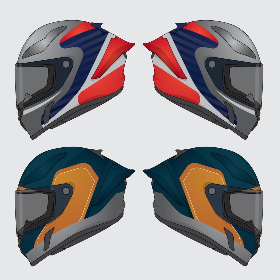 Side view of helmet with two design graphic template vector