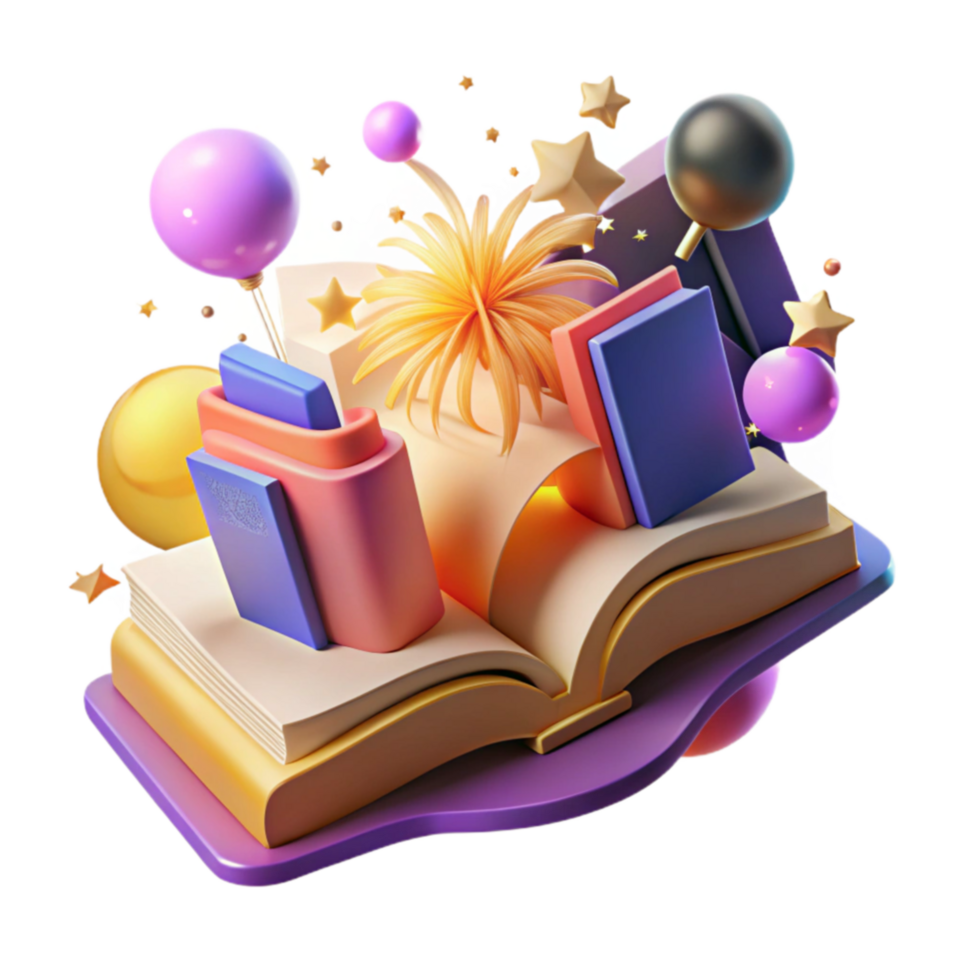 Open Book with Festive Elements A 3D Render png