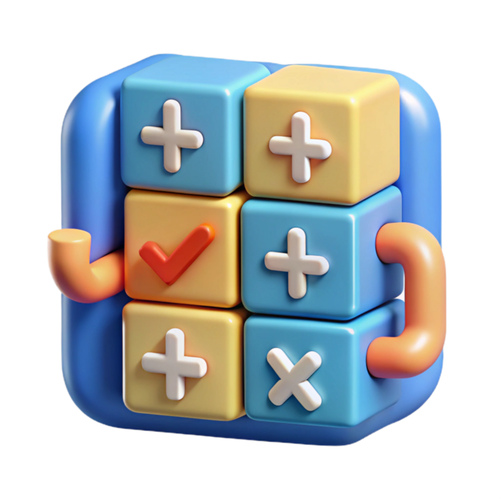 Interactive 3D Checklist App Plus, Minus, Checkmarks for Task Management png