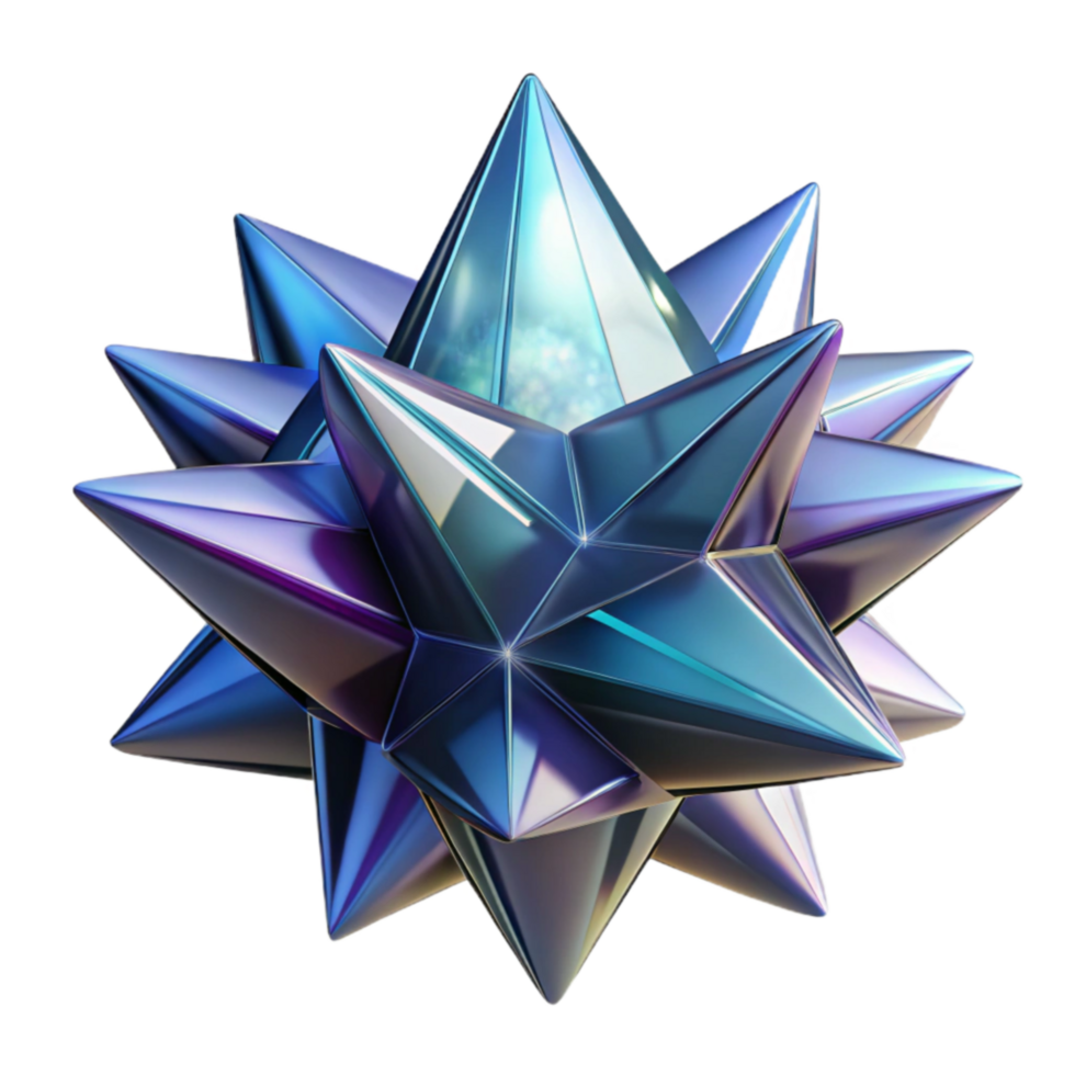 Iridescent Geometric Starburst 3D Render of a Shiny, Faceted Object png