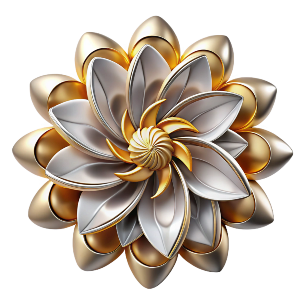 Abstract Gold and Silver Flower 3D Render png
