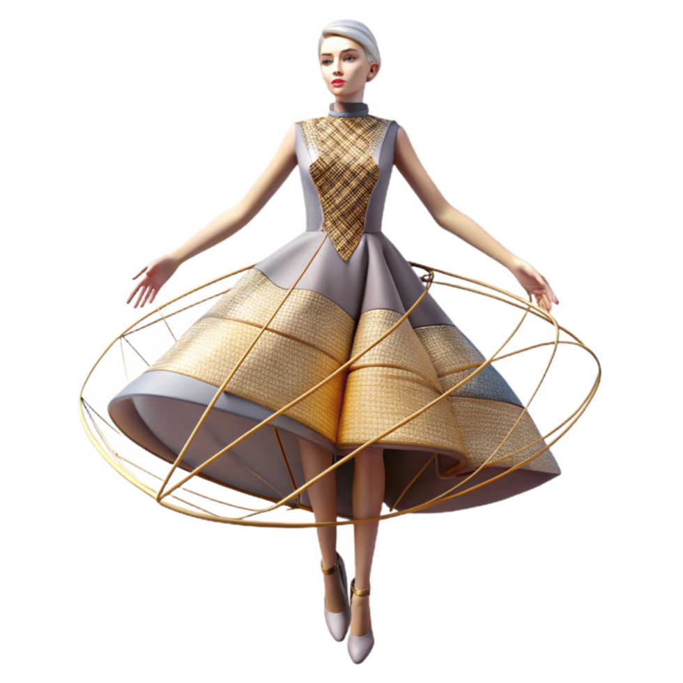 Futuristic Fashion A Gray and Gold Geometric Dress png