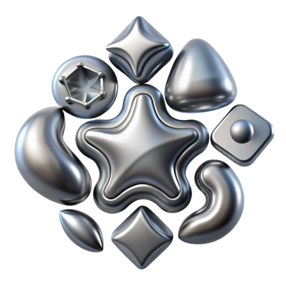 Abstract 3D Metal Shapes Star, Geometric Forms, Shiny Objects png
