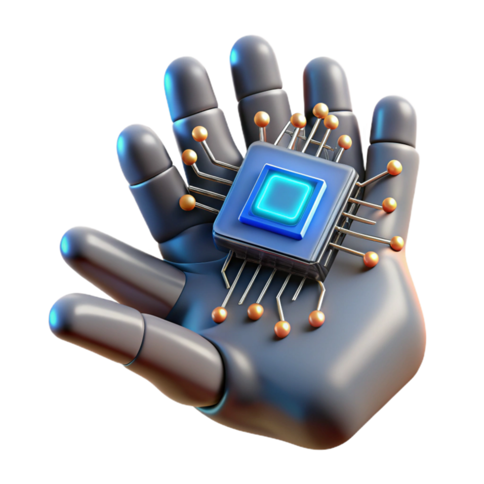 robótico mão segurando microchip ai e automação tecnologia png