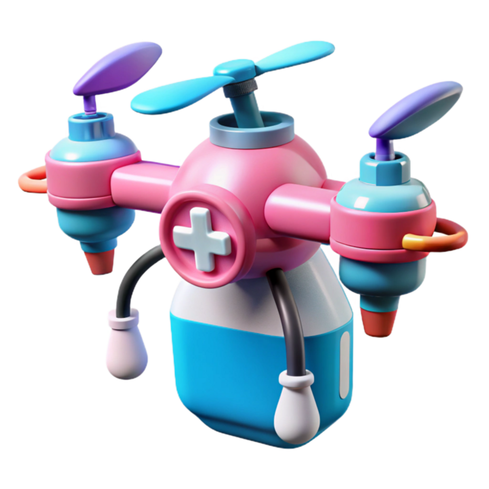 Flying Medical Drone 3D Render of Cute Healthcare Delivery System png