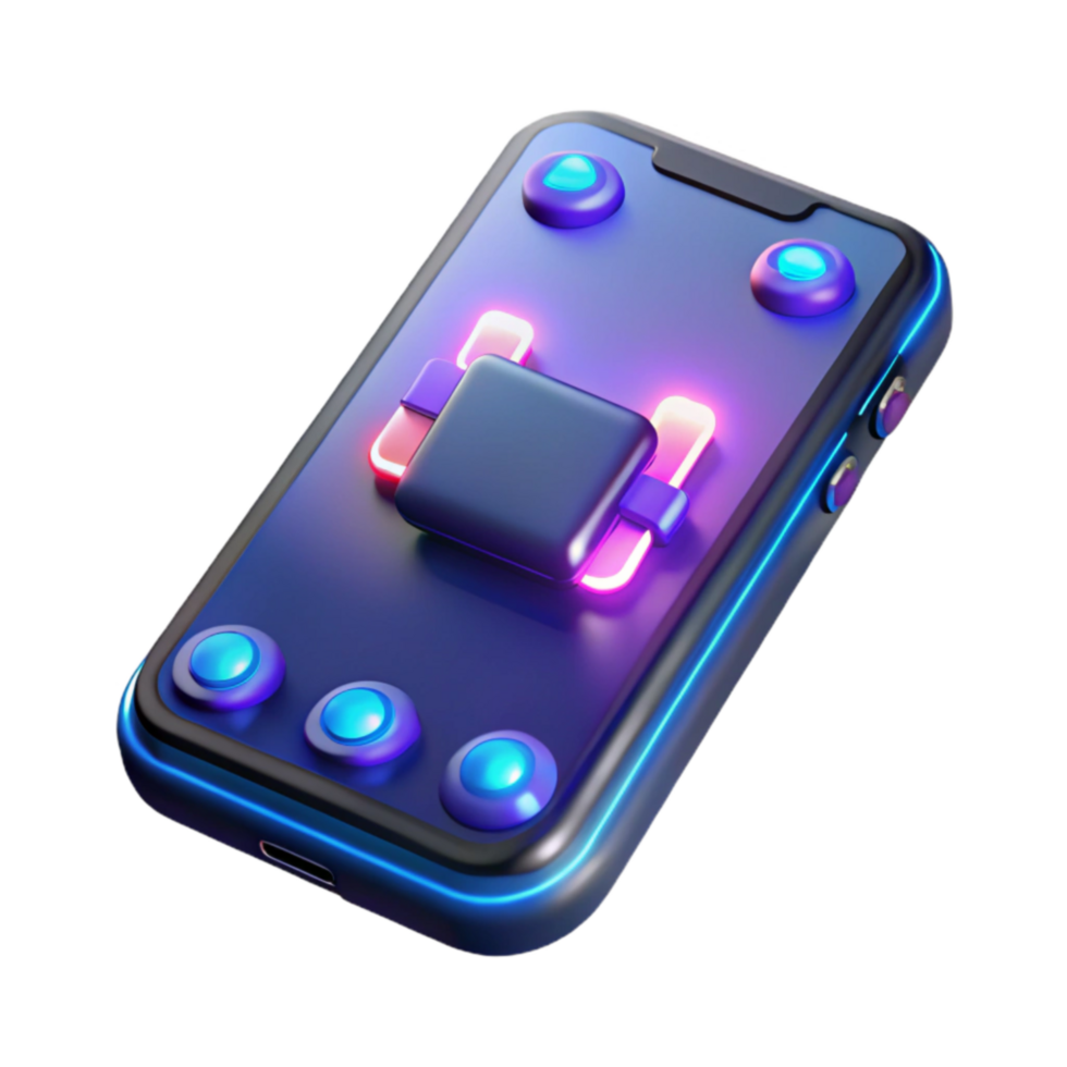 Neon Mobile App Interface 3D Render of Futuristic Smartphone UI png