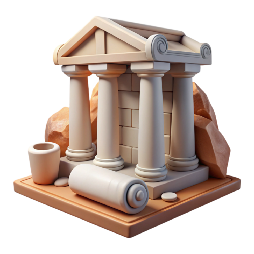 Ancient Temple with Scroll 3D Render of Classical Architecture png