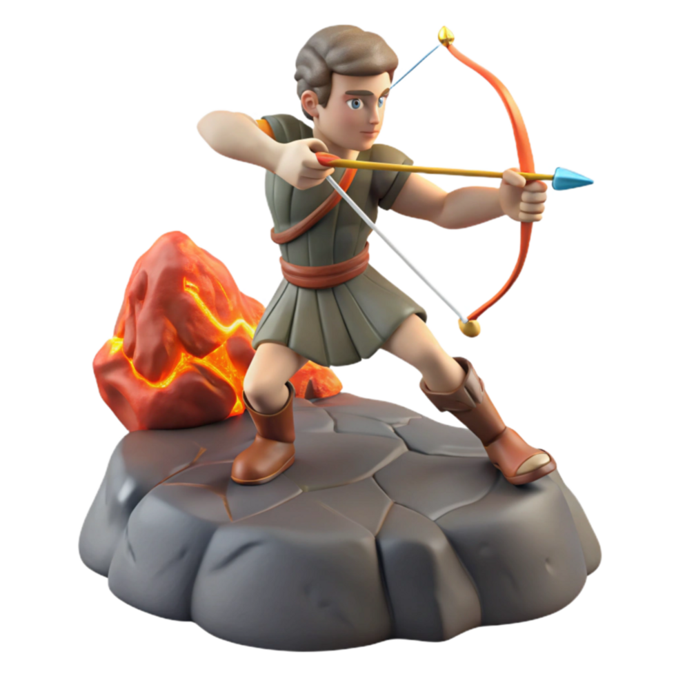 Archer Figure 3D Render of Warrior with Bow and Arrow on Volcanic Rock png