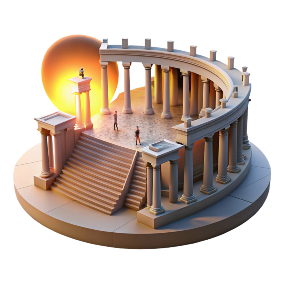 Ancient Columns, Temple Architecture, Steps, Sunset, 3D Render png