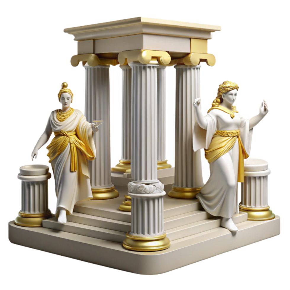 Ancient Greek Temple Statues Goddesses, Columns, and Architecture png