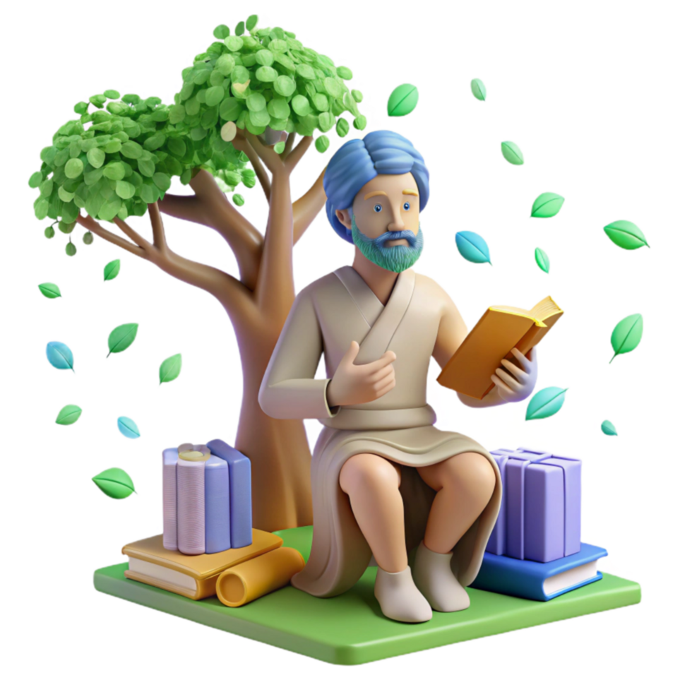 Scholar Reading Under a Tree 3D Render of Peaceful Study png