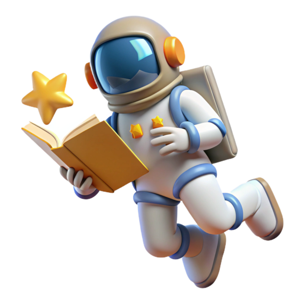Astronaut Reading Book in Space A 3D Render png