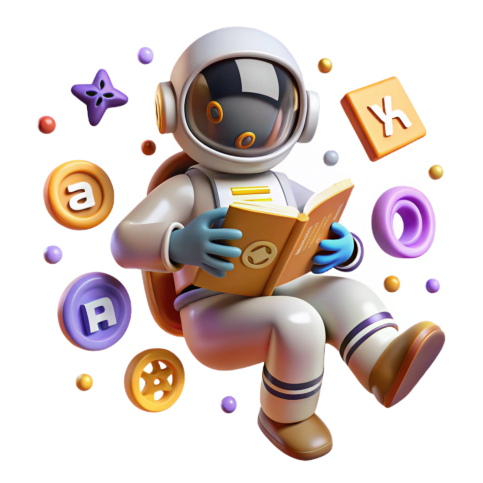 Astronaut Reading in Space A 3D Render of Learning and Exploration png