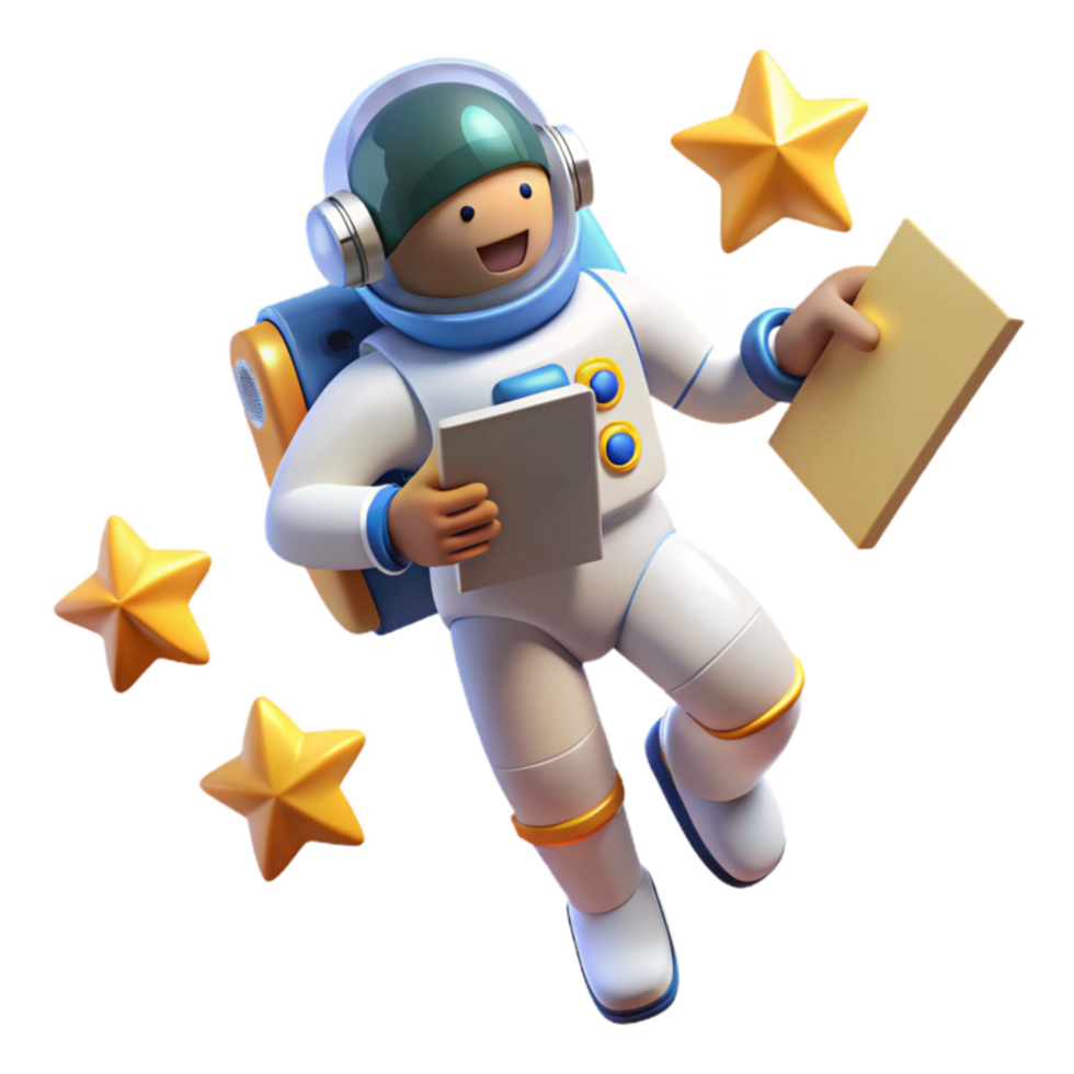 Astronaut Reading in Space A 3D Render png