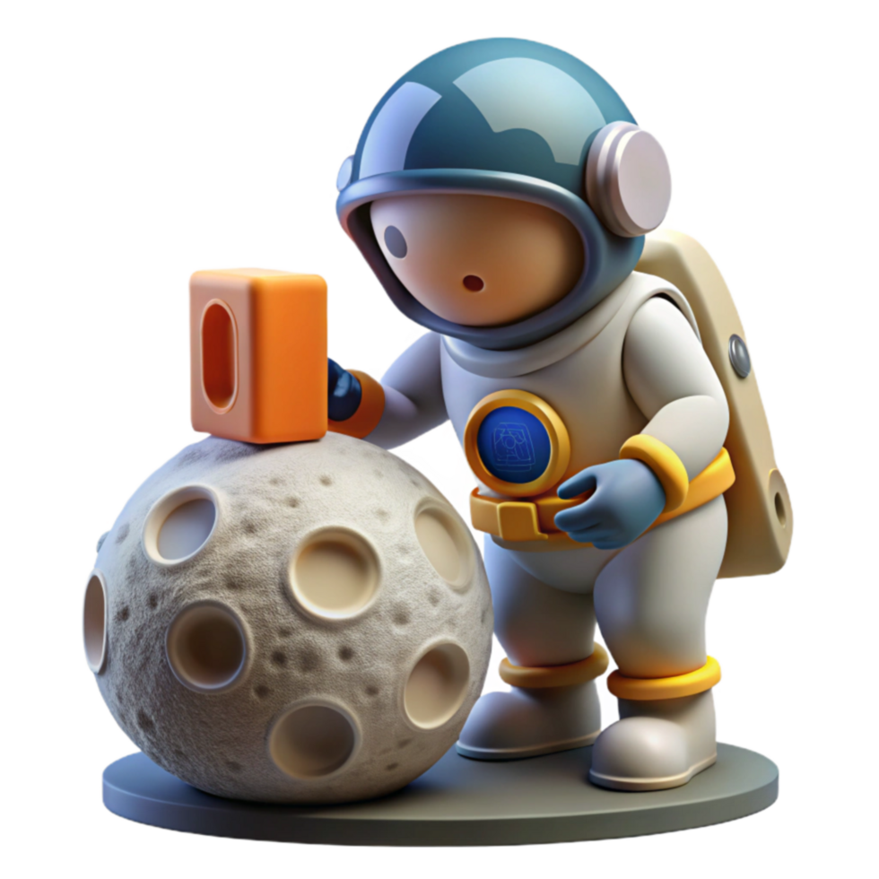 astronauta em a lua explorando lunar superfície com uma ferramenta png