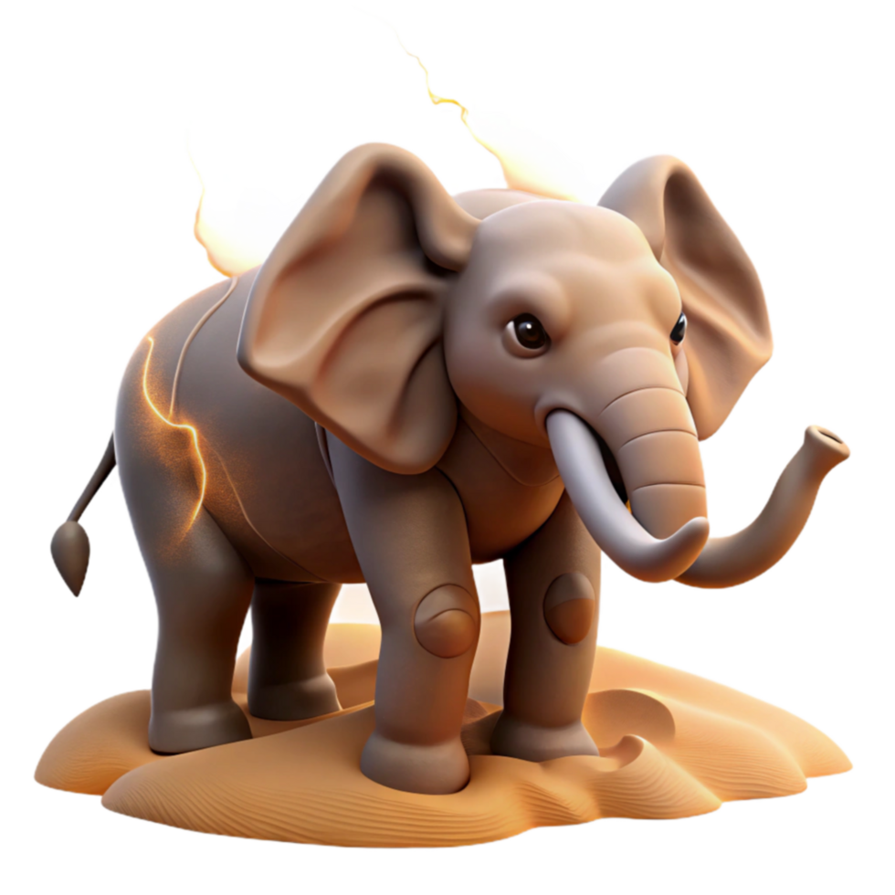 Fiery Elephant in Desert 3D Render png