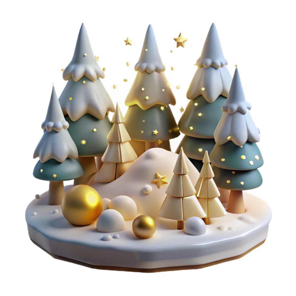 Winter Wonderland Festive 3D Christmas Trees and Snowy Scene png