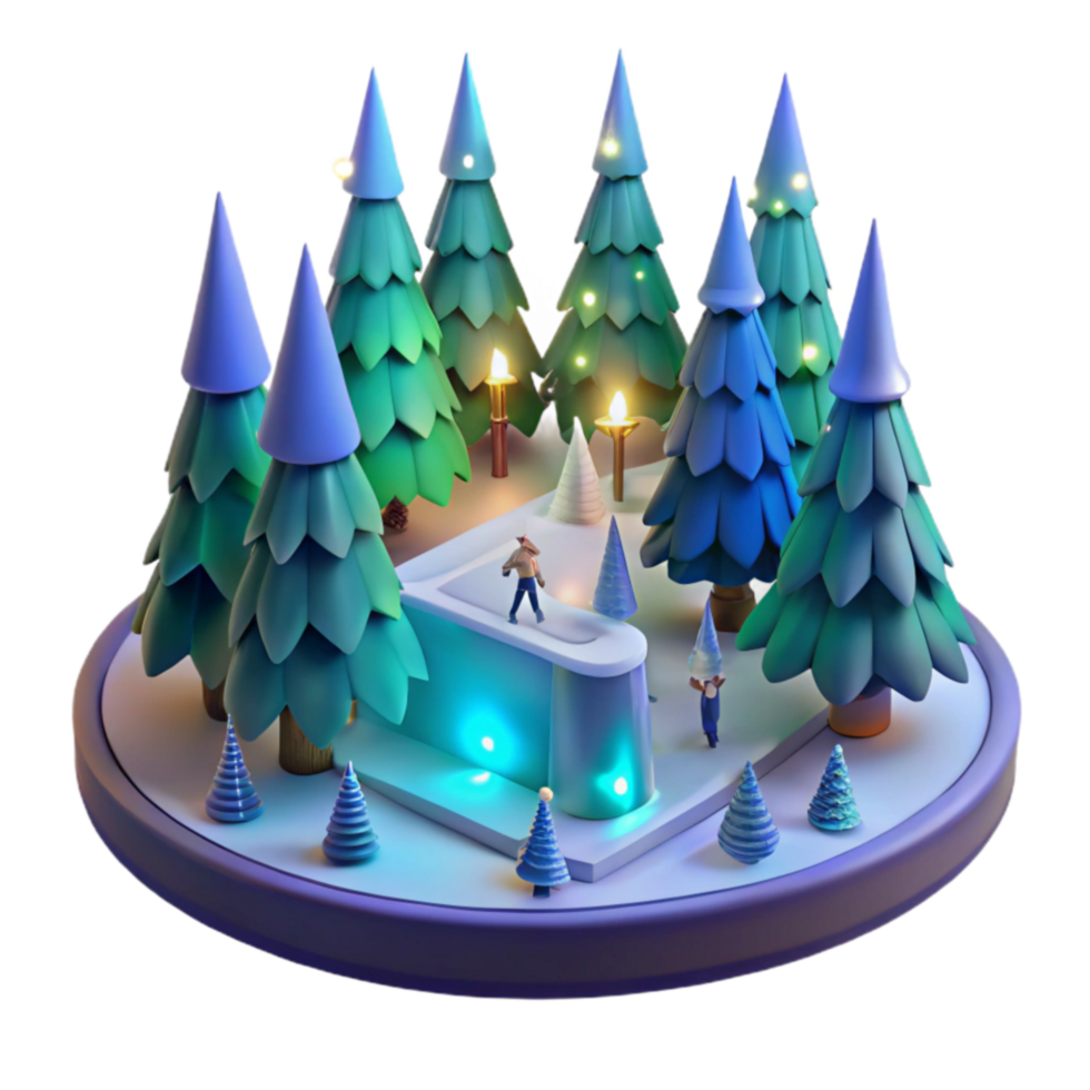 Winter Wonderland Ice Skating Scene 3D Festive Holiday Render png
