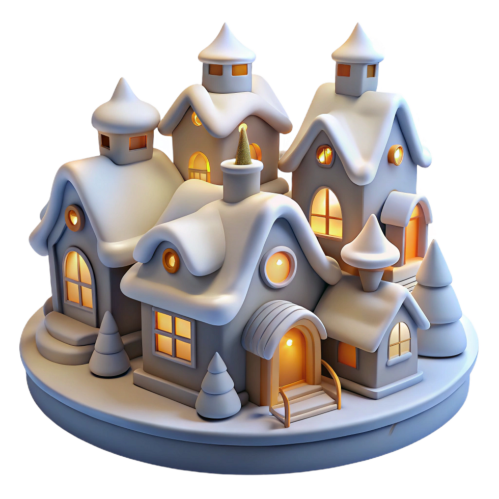Enchanted Winter Village Illuminated Snow Houses, Festive Holiday Scene png