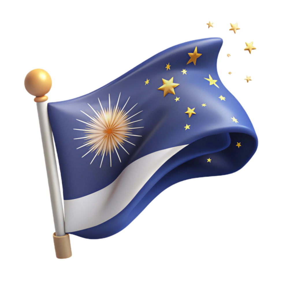 Waving Flag with Sunburst and Stars A 3D Render png
