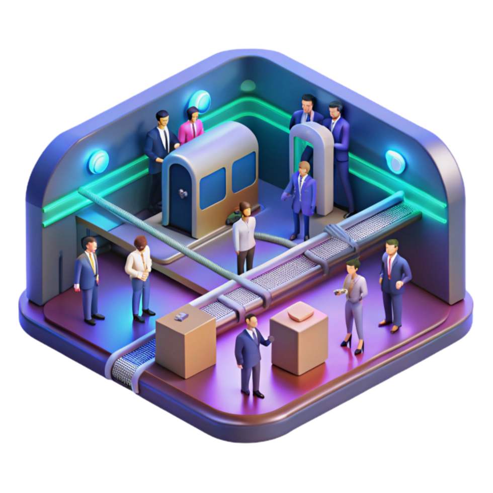 Futuristic Transportation System Automated Passenger Processing and Conveyer Belt Technology png