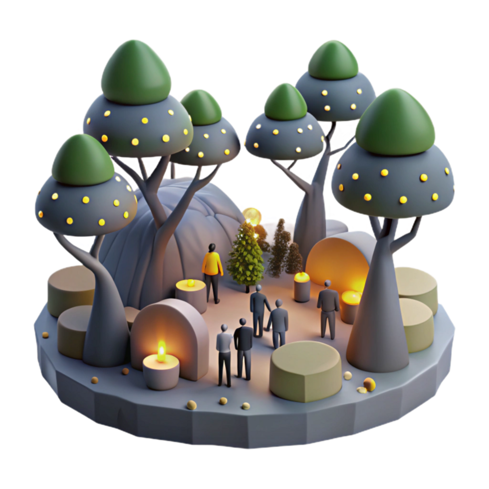 Stylized 3D Render Gathering in a Mystical Forest png