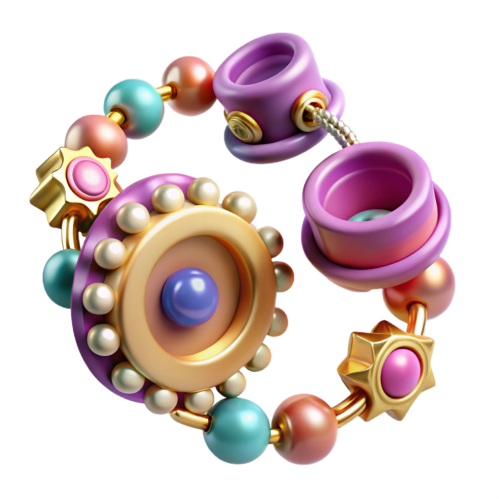 Abstract 3D Render of Colorful Beads and Geometric Shapes png