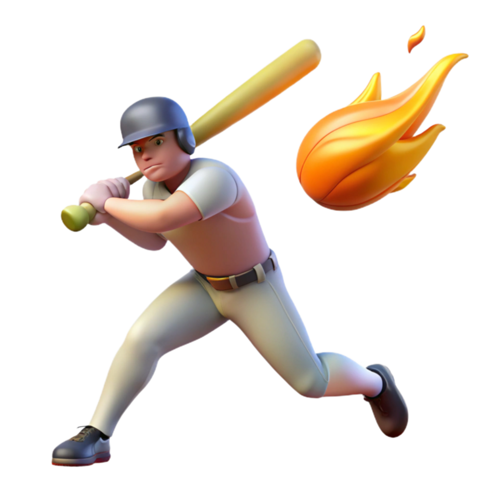 Fiery Baseball Hit 3D Cartoon Baseball Player png