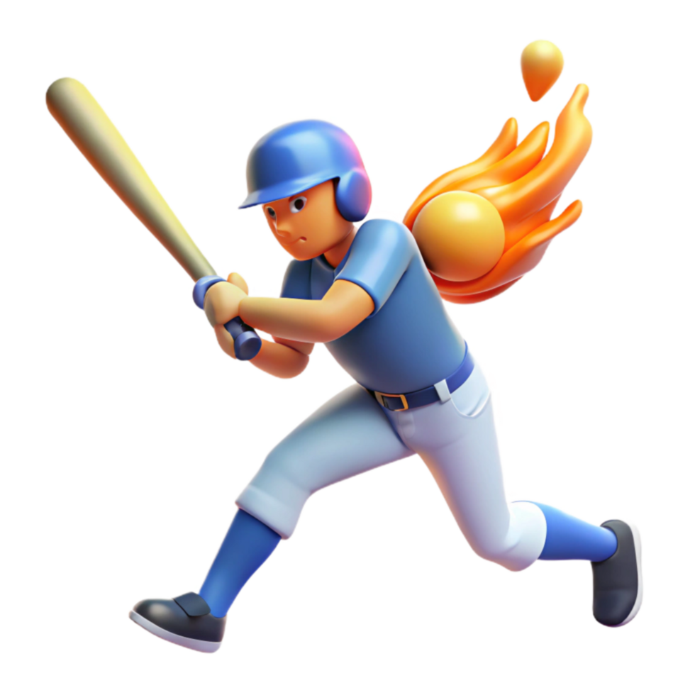 Fiery Baseball Swing 3D Animation of a Baseball Player Hitting a Flaming Ball png