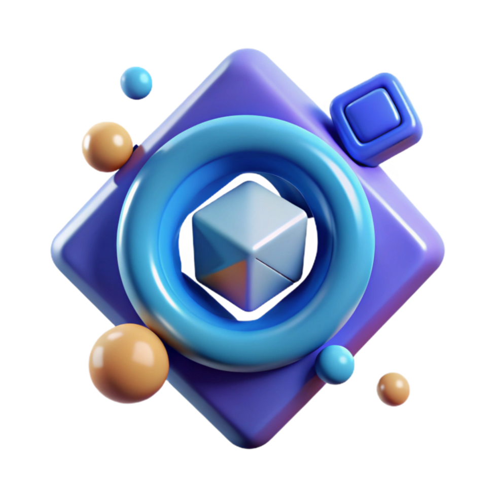 Abstract 3D Render Geometric Shapes, Cube, Rings, and Spheres png