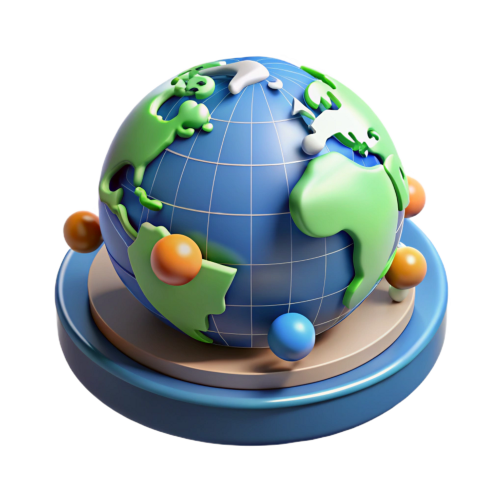 Global Connectivity A 3D World Map with Colorful Spheres png