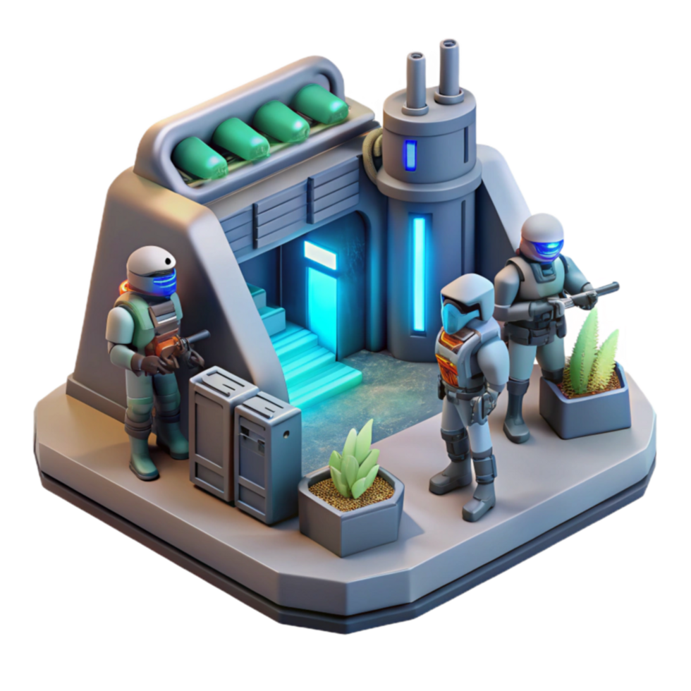 Futuristic Military Base Sci-Fi Soldiers Guarding Secure Facility png