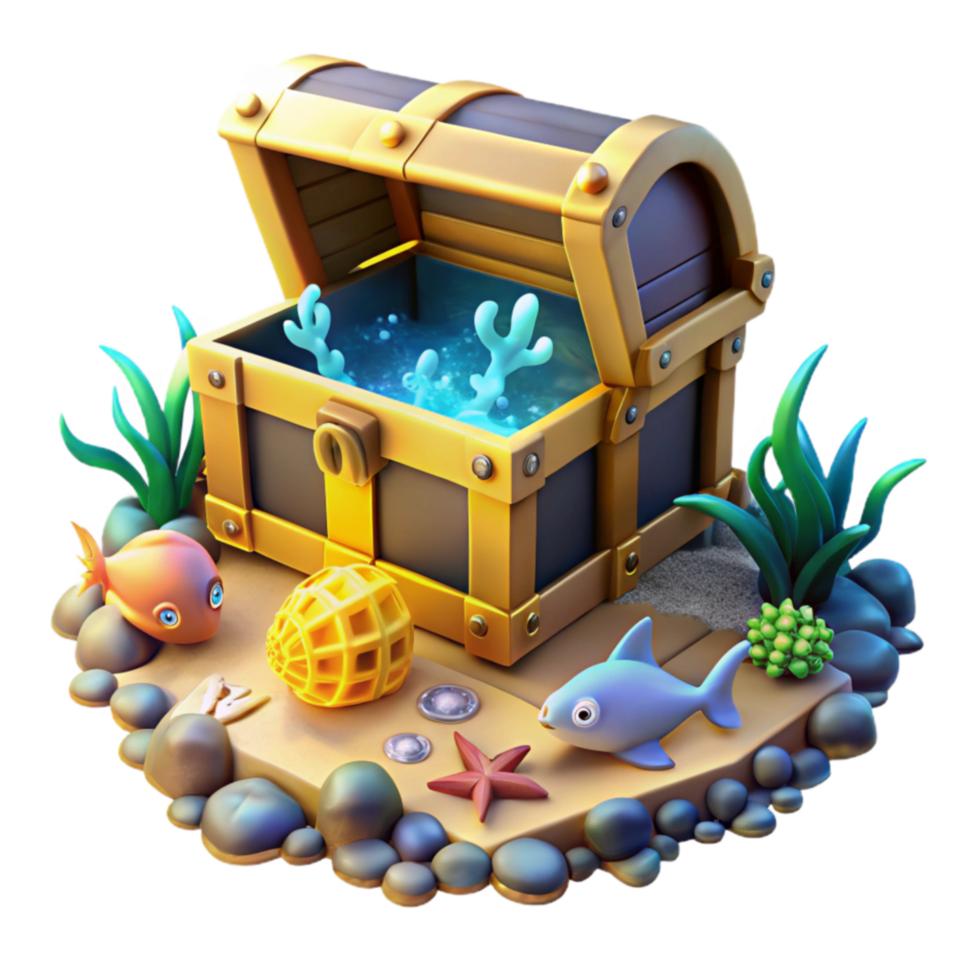 Undersea Treasure Chest 3D Render of Ocean Scene png