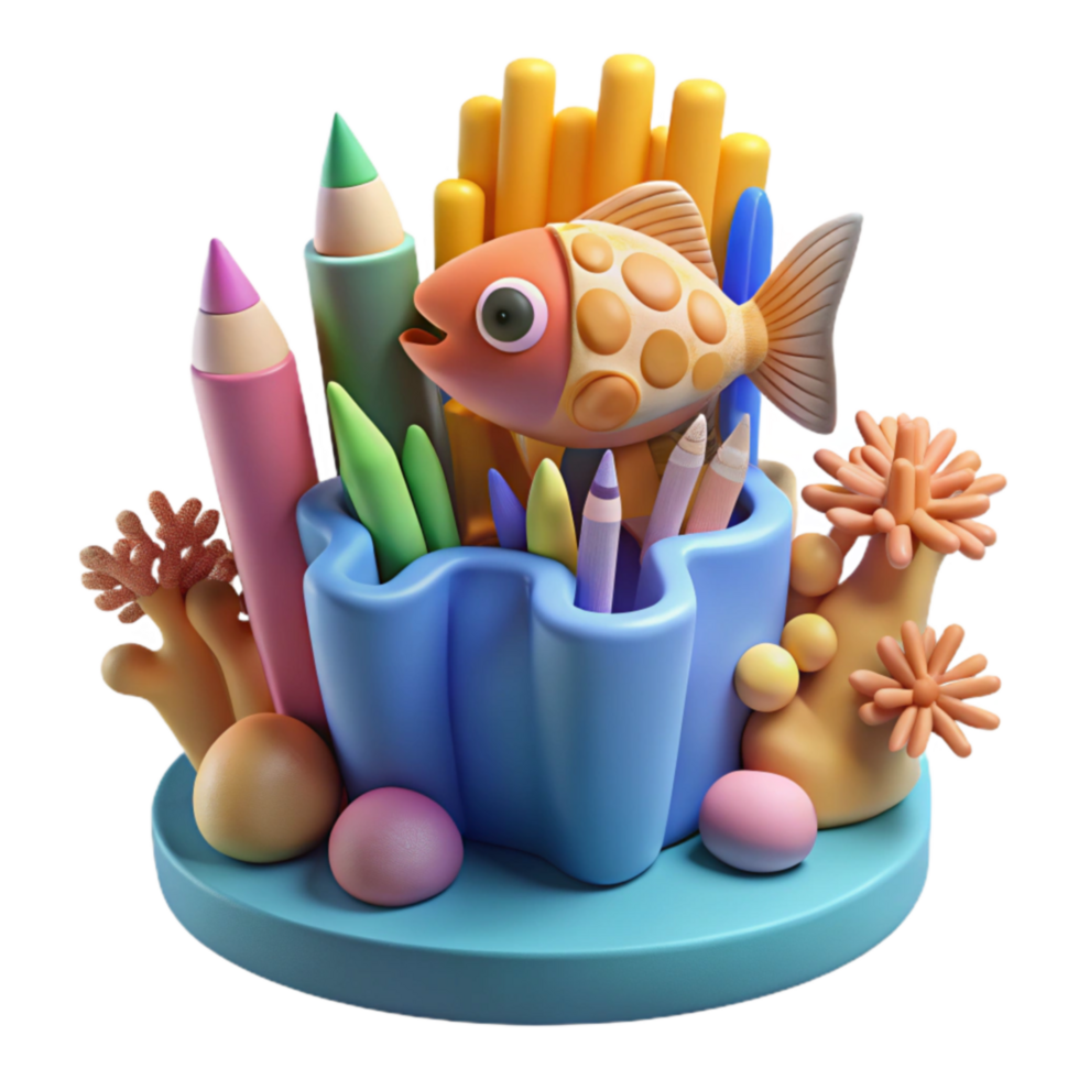 Undersea-Themed Pencil Holder with Colorful Fish png
