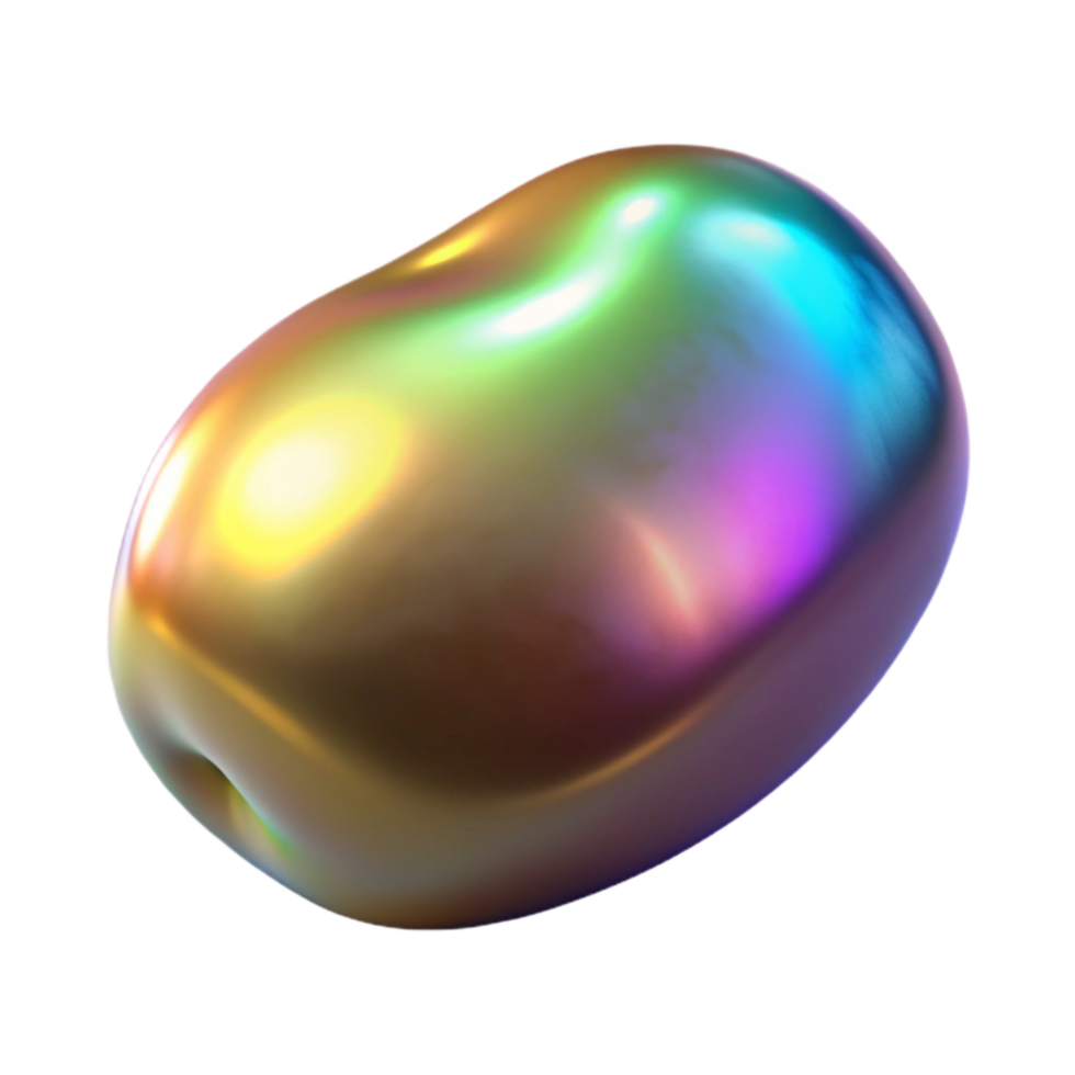 Iridescent Gemstone Abstract 3D Render of a Smooth, Oval Shape png