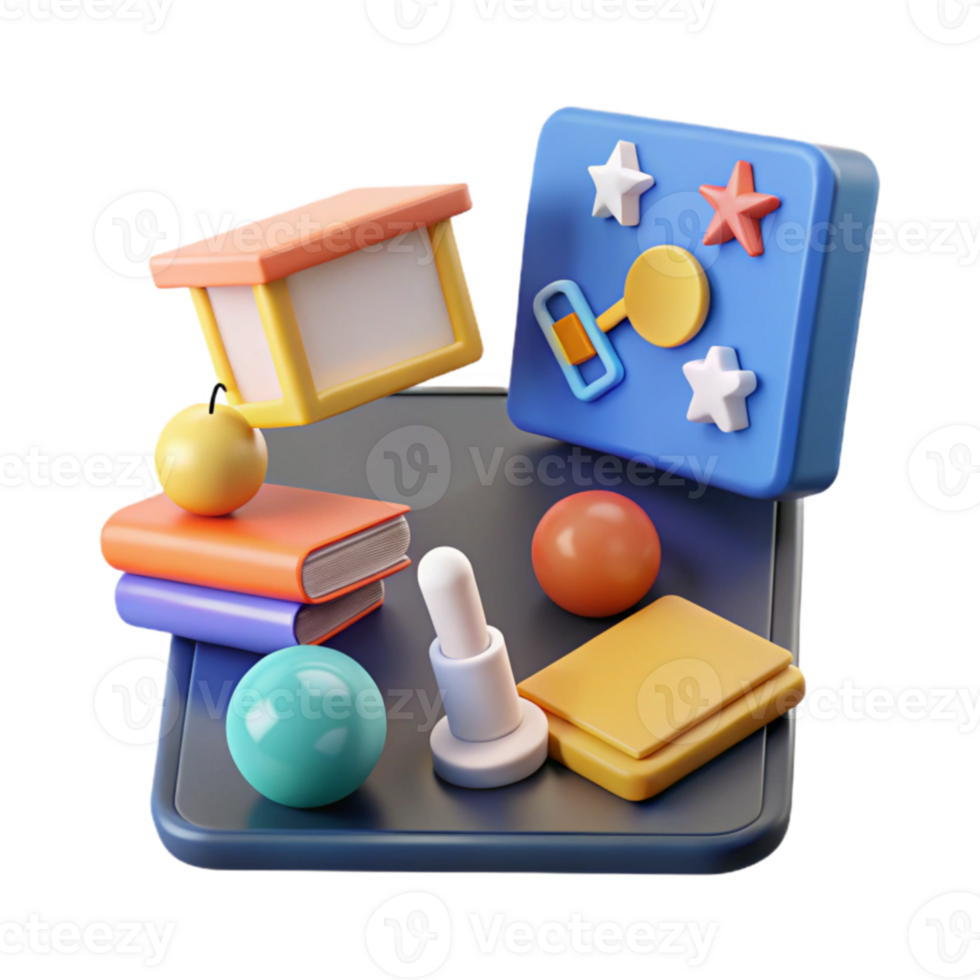 3D Render of Colorful Educational Objects png