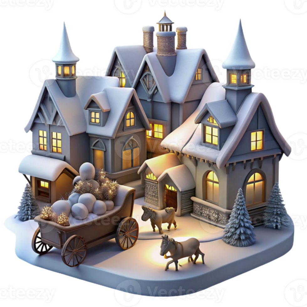 Enchanted Winter Village Snow-Covered Houses, Festive Lights, and Cozy Holiday Charm png