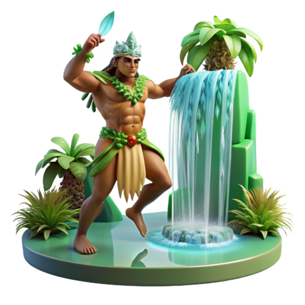 Tropical Island Waterfall Figurine Polynesian Dancer png