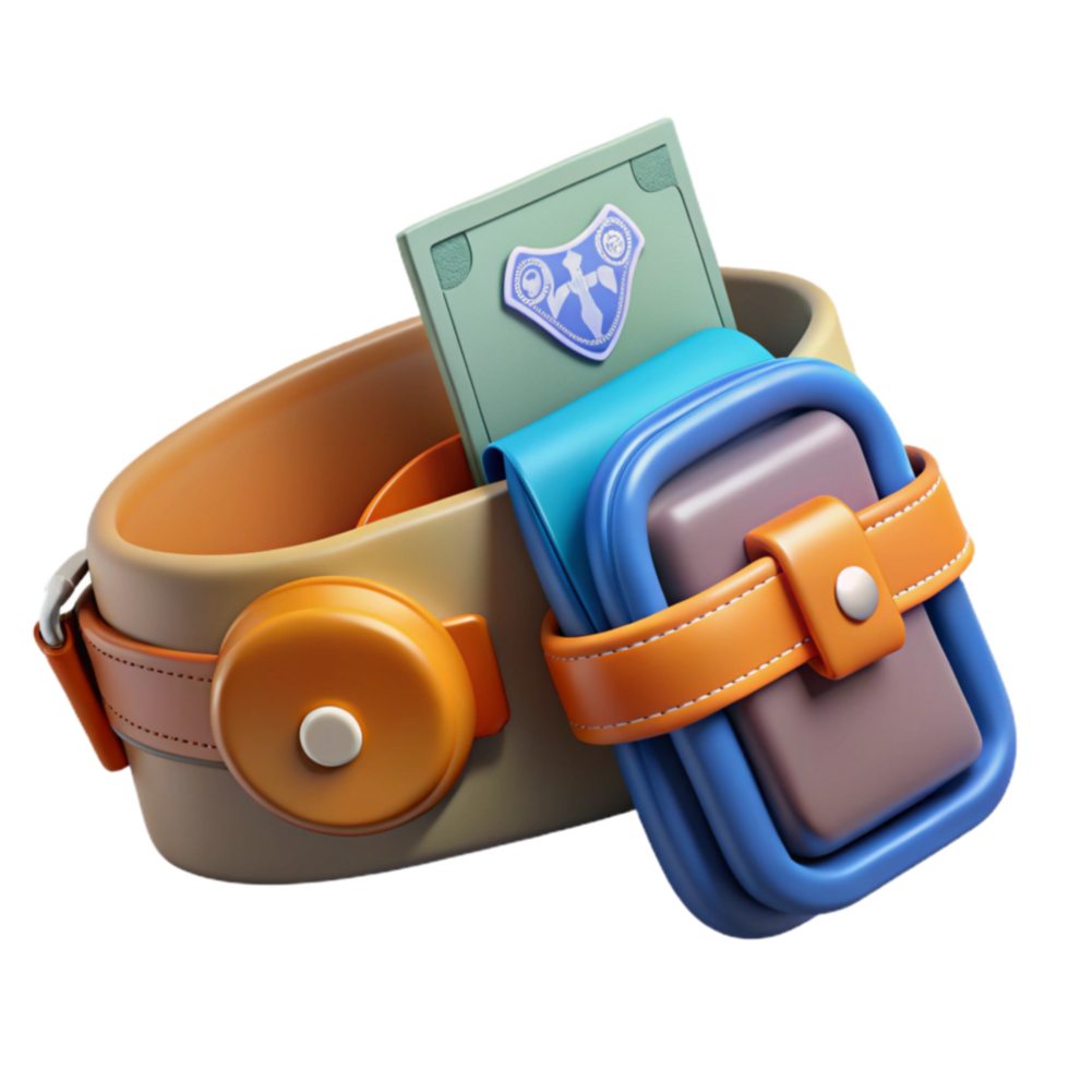 3D Render of Cartoon Utility Belt with Wallet and Device png