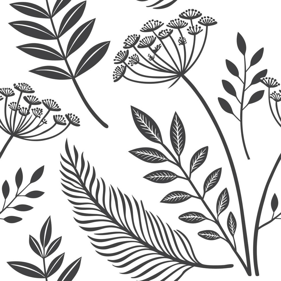 Seamless pattern of leaves and flowers vector