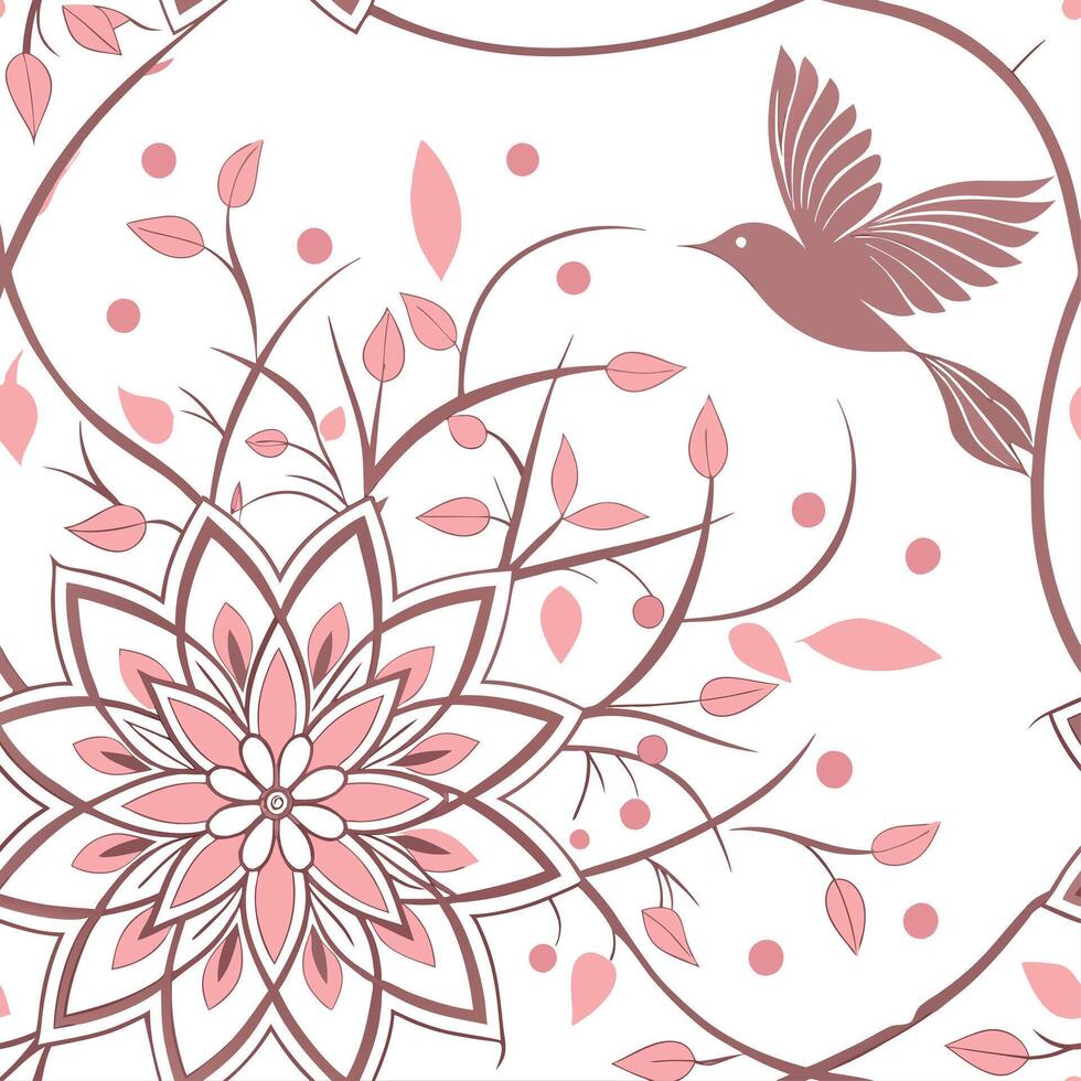 Seamless floral pattern with bird and flowers vector